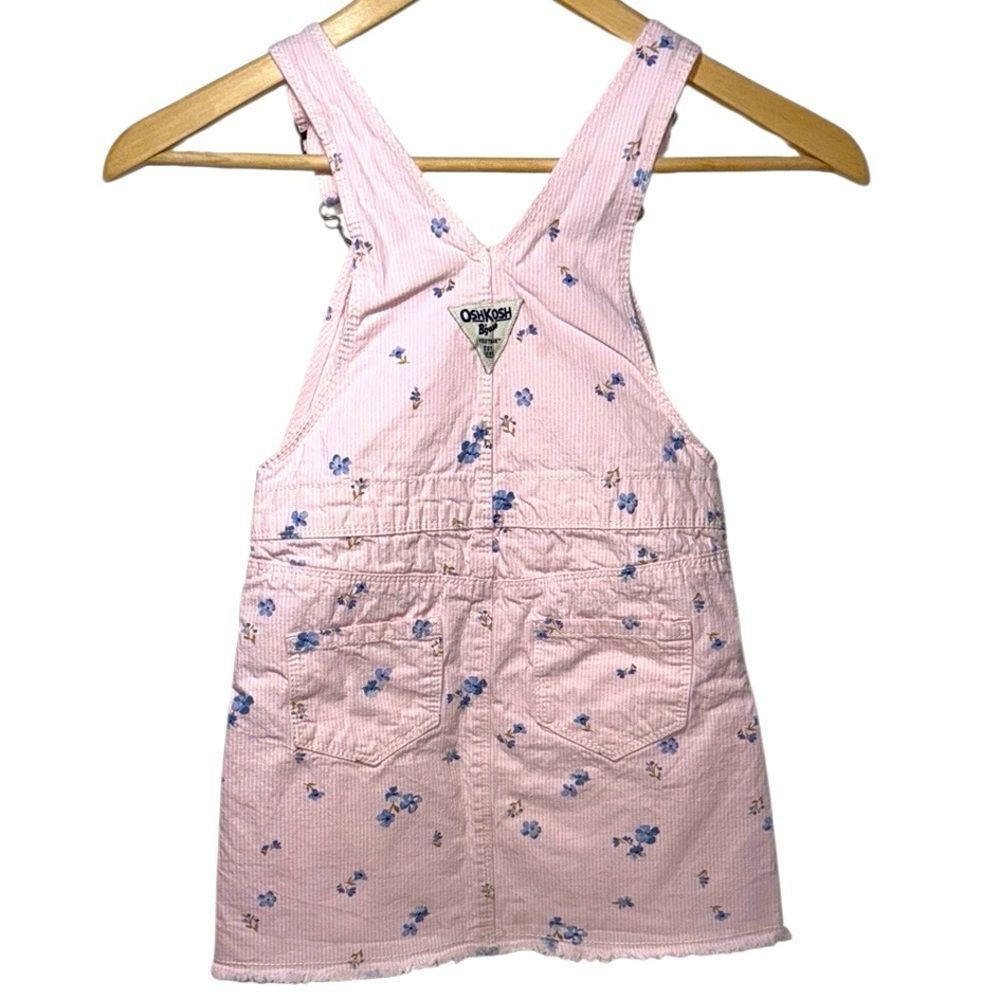 OshKosh B'gosh Baby Pink Pinstriped Watercolor Floral Print Overalls Dress - Picture 3 of 8